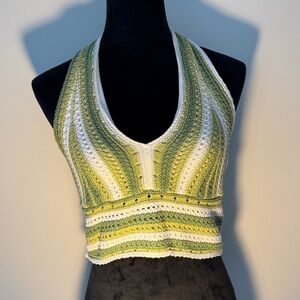 Hollister Green and White Knit Crop Top